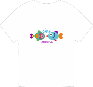 camiseta infantil blanca_CADIZ ENAMORA - PAREJA DE PECES - UNISEX